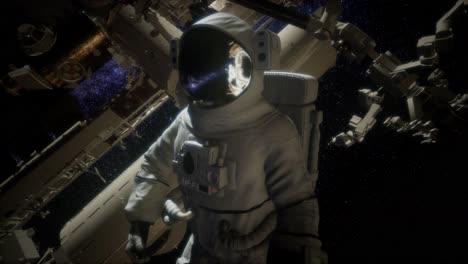 astronauta fuera de la estación espacial internacional en una caminata espacial