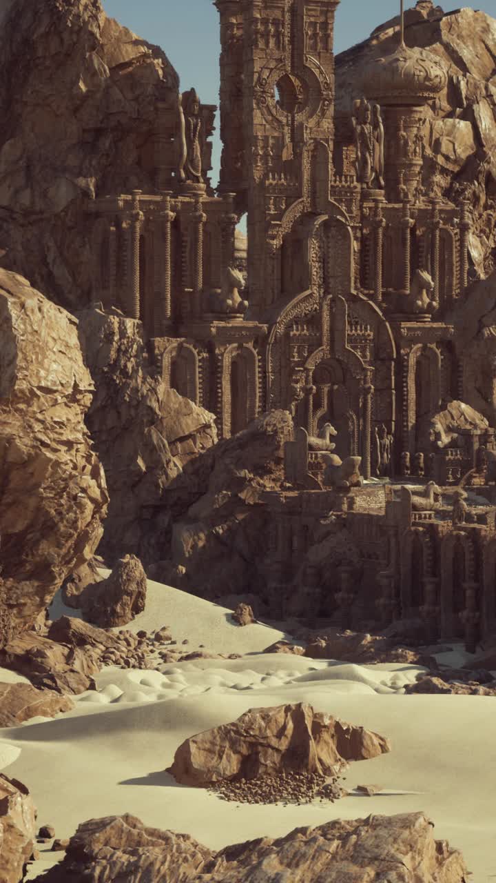 Roccaforte remota nel deserto che mostra archi secolari e paesaggi