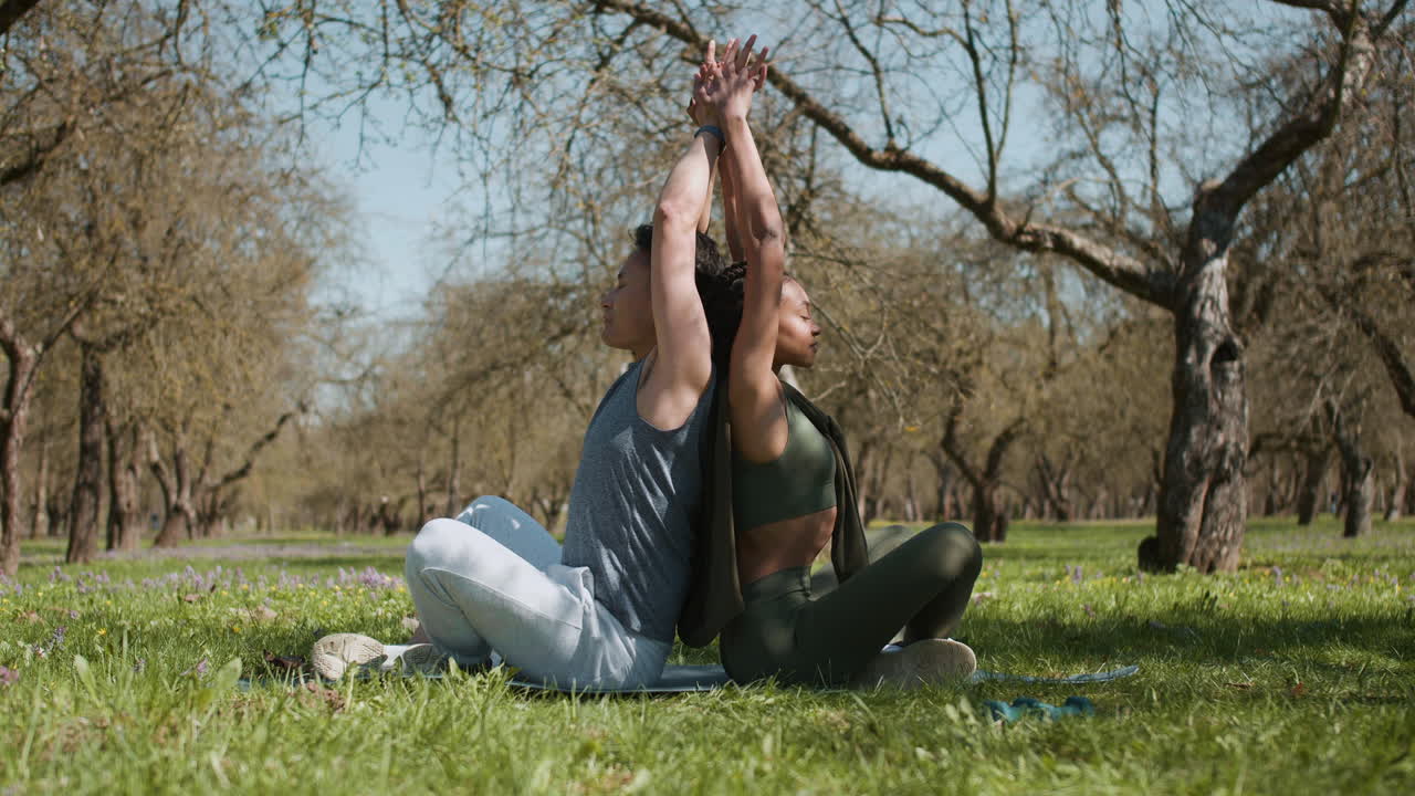 People stretching in the forest