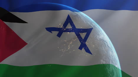 animation of globe over flag of palestine and israel