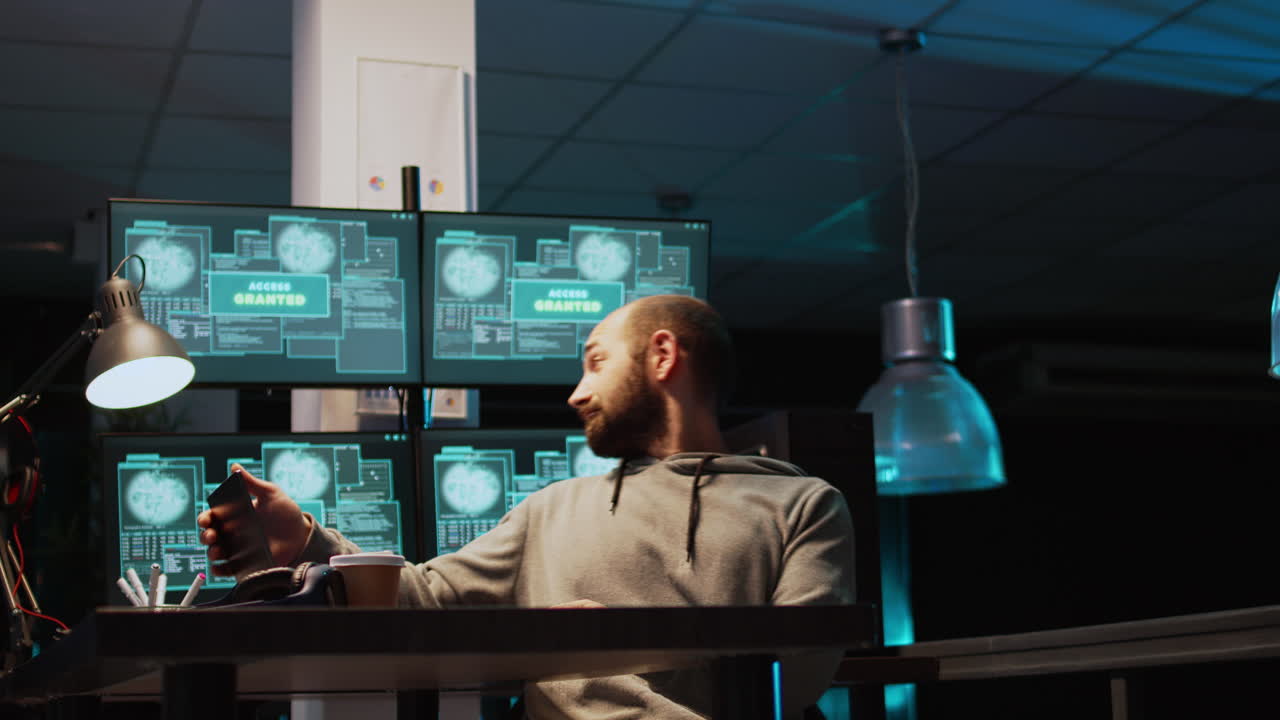 Hacker working in office