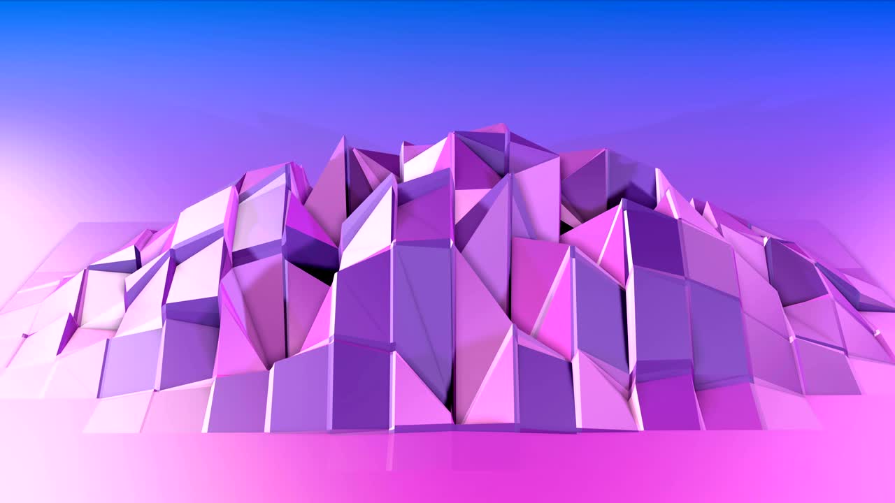 4k low poly background animation in loop. Seamless 3d animation in modern geometric low poly style with gradient colors. Creative simple background. V4 violet blue plane with copy space