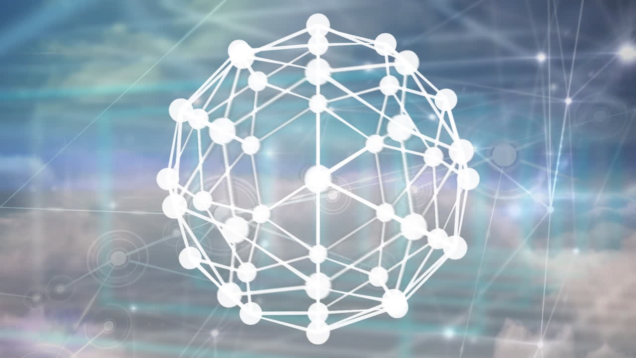 구름과 연결 네트워크 위에서 움직이는 모양의 애니메이션