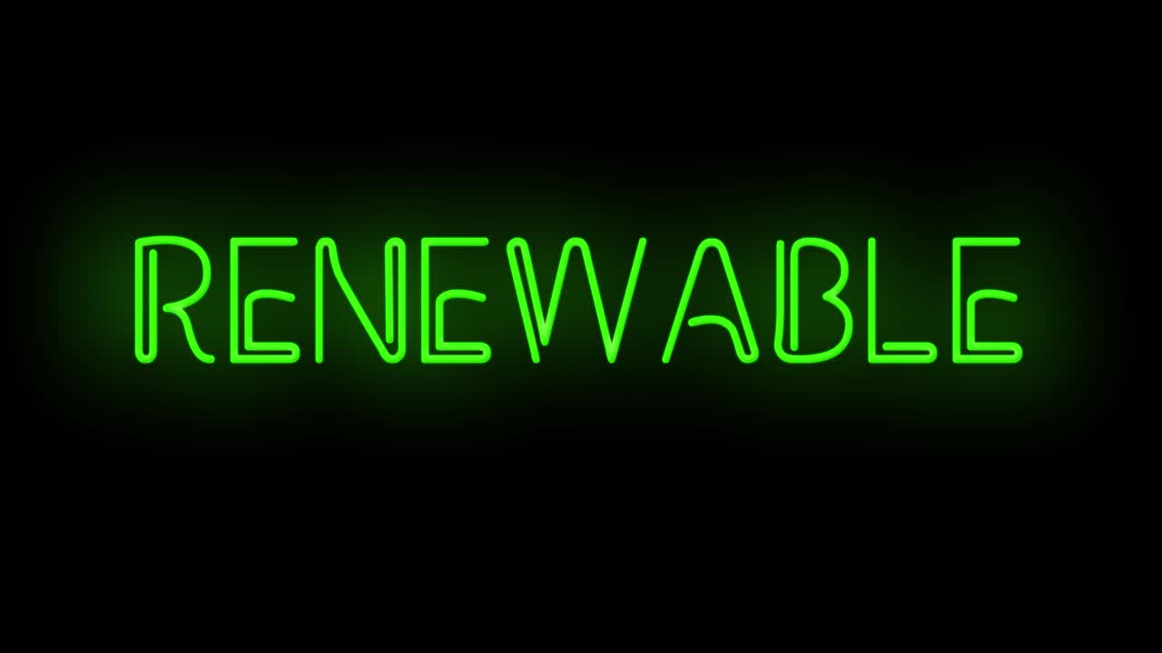 Flashing RENEWABLE electric green neon sign flashing on and off with flicker