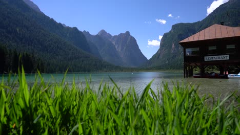 lake dobbiaco in the dolomites, italy