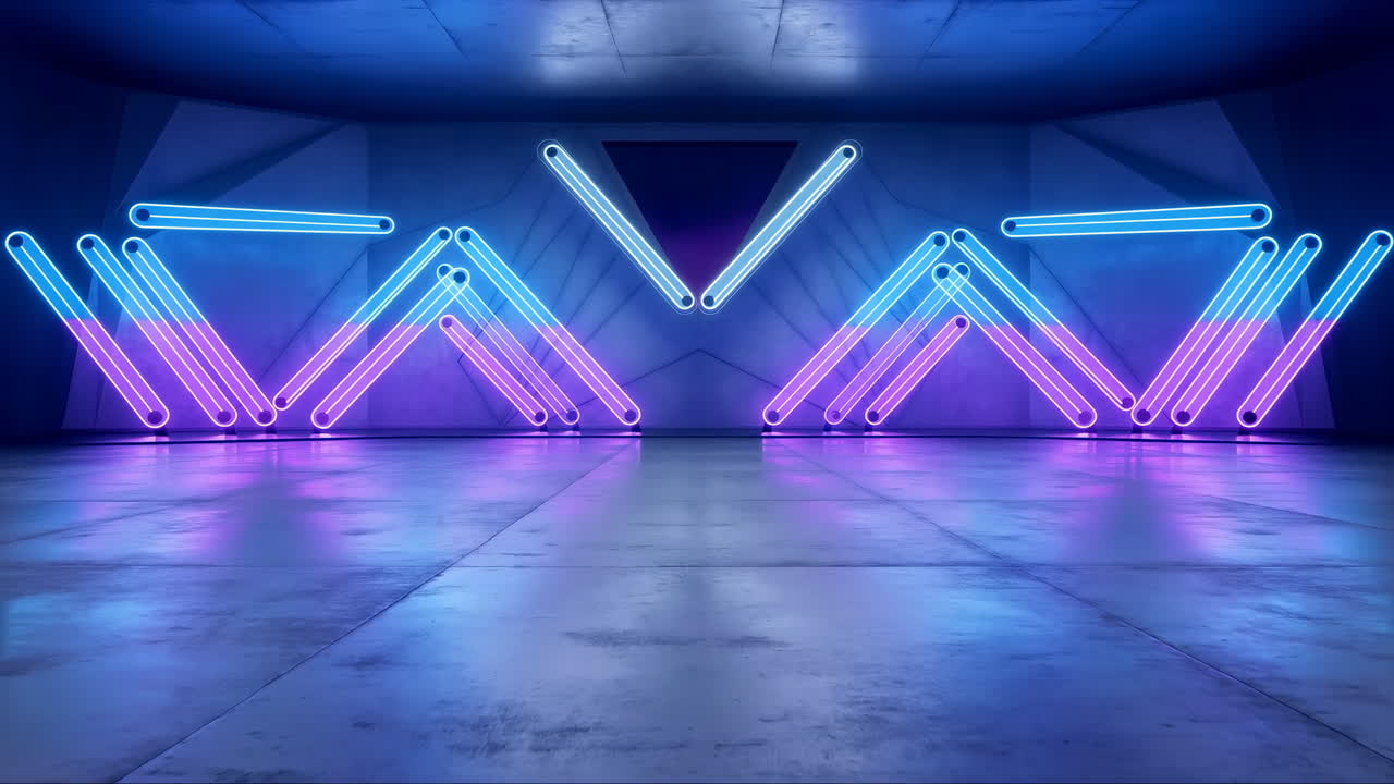 Luci al neon astratte in interni futuristici