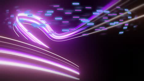 Animation-of-glowing-light-trails-of-data-transfer-moving-on-black-background