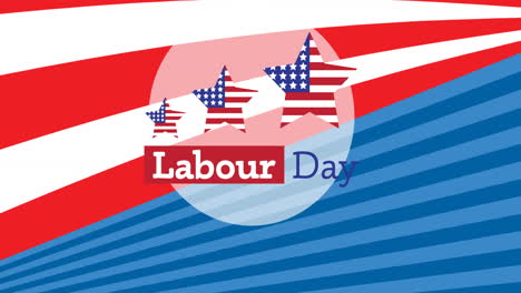 animation of labour day text with stars over american flag