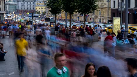 football fans and spectators have fun on the streets after the game,time lapse