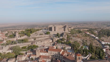 rotating aerial view of historic medieval village of trujillo, extremadura, spain