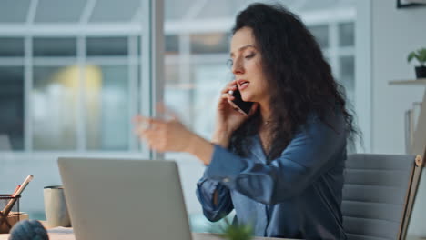 Nervous executive having call discussing failure results. Closeup angry manager