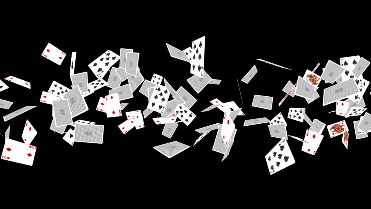 Kasinospillekort loop-animation der falder ned. Spillekortregn. Til reklamer for fester, begivenheder i Vegas.