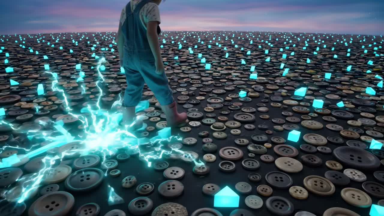 Child Walking on Interactive Glowing Button Field