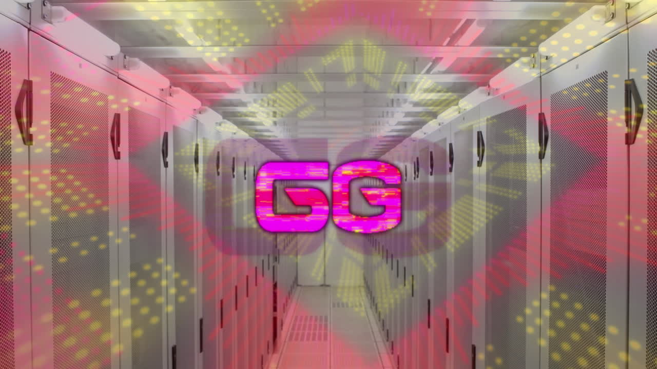 animación de texto de 6g con escaneo de alcance sobre servidores informáticos