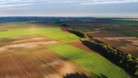 half panorama of the great lowlands, flying with a drone in the sunset, turning right