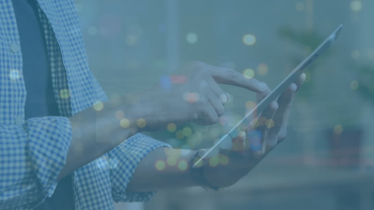 Animation of man using smartphone over man using smartphone