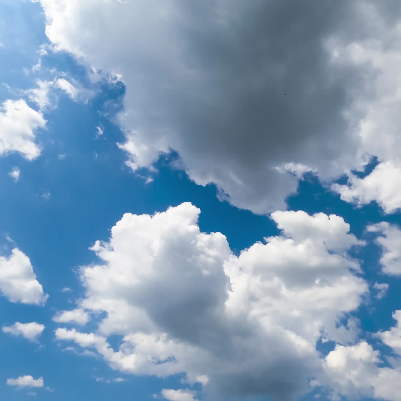 White fluffy cloudscape building in the sky. Clouds gathering in the summer skyline timelapse. Low angle perspective