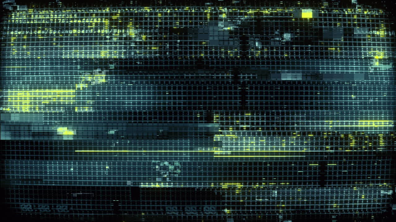 Flickering Digital Glitch Screen with Data and Grid