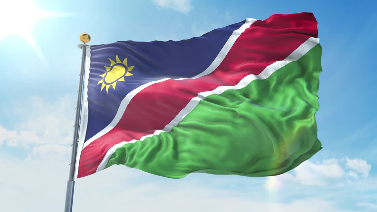 깊은 파란 하늘을 배경으로 바람에 흔들리는 나미비아 발 - 국가 테마, 국제 개념 - 3d 렌더리 원활한 루프 4k