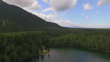 aerial photography. heavenly landscape of the landscape with a mountain lake in siberia near lake baikal. warm lake of the snezhnaya river. vydrino