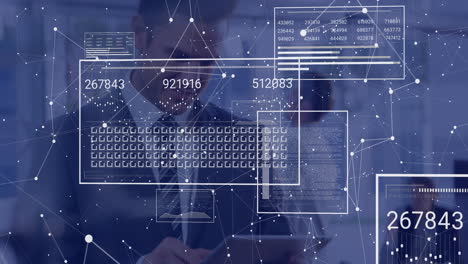 digital data and network connections animation over business professionals working in office