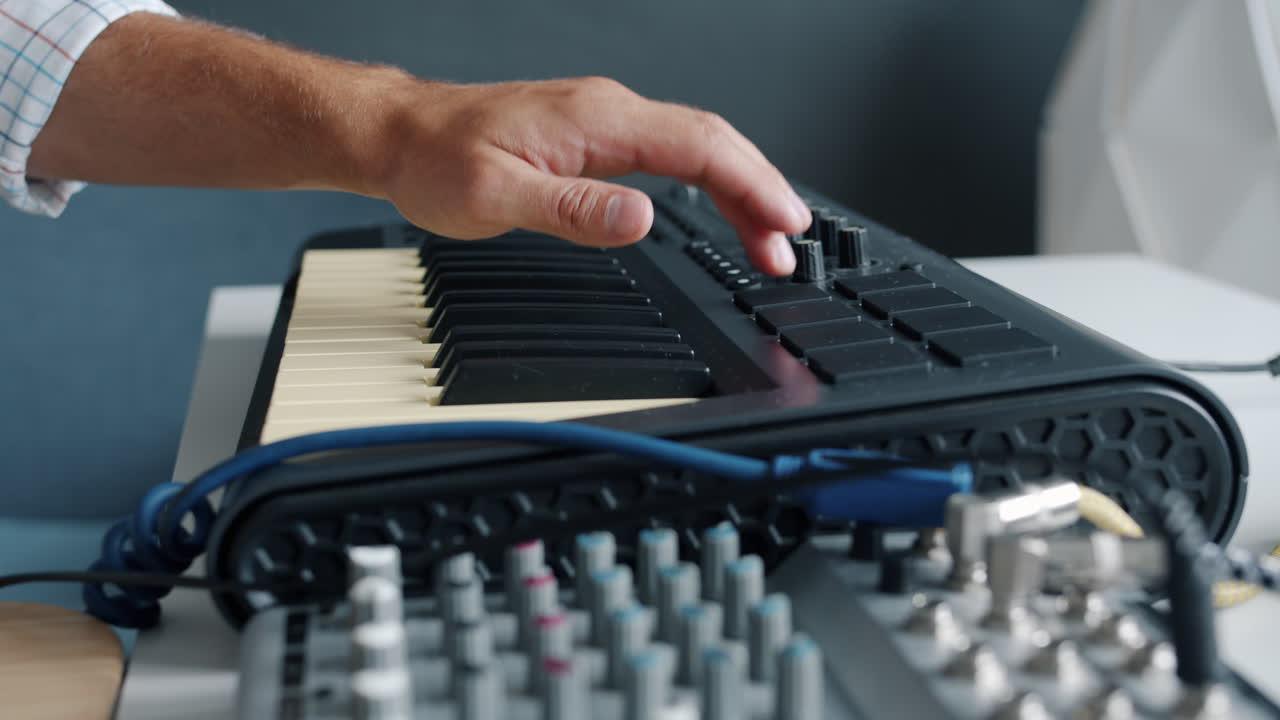 미디 키보드를 사용하는 음악가