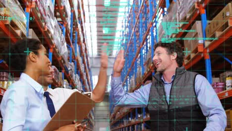 animación del procesamiento de datos sobre diversas personas que trabajan en el almacén