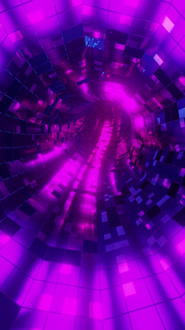 3D render loop animation of tunnel with glowing neon pattern