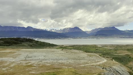 passenger pov from airplane landing on runway at ushuaia malvinas international airport