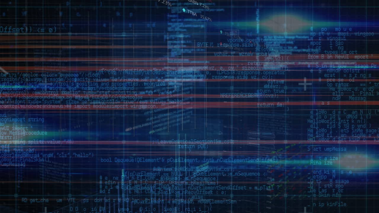 Animation of data processing over dark background