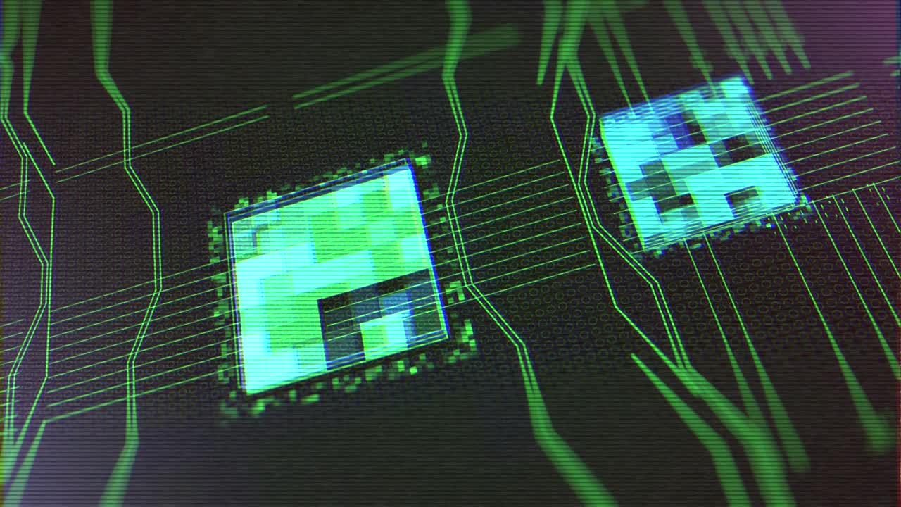 vista de cerca de una placa de circuitos digitales con microchips