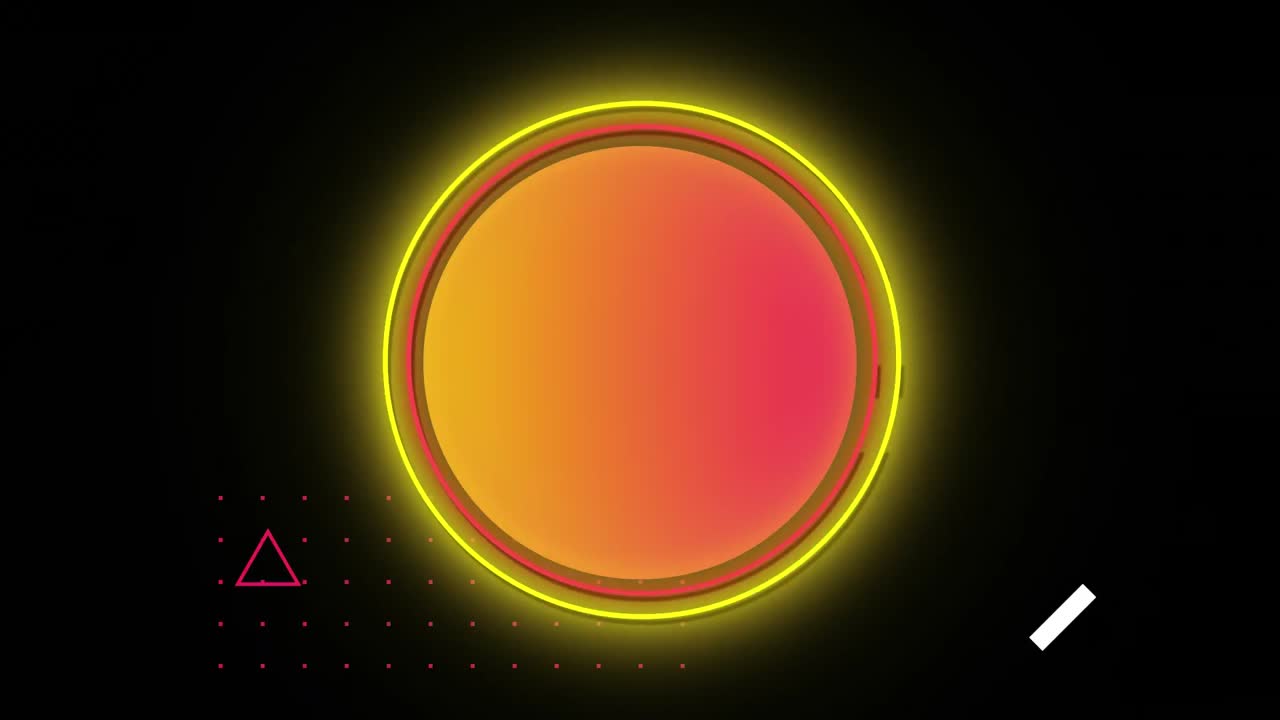 animación de iconos digitales de neón parpadeantes que cambian en un círculo brillante