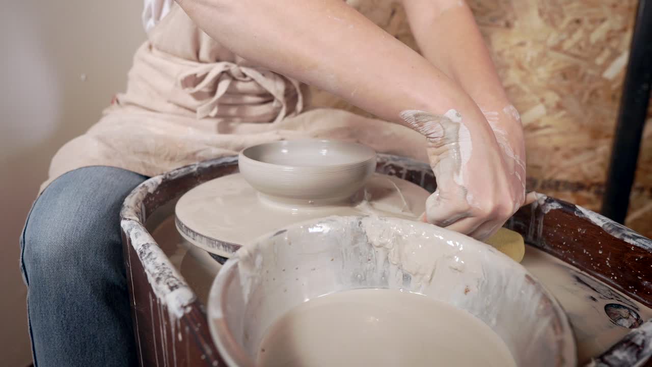 도자기 바 에서 일 하는 여자