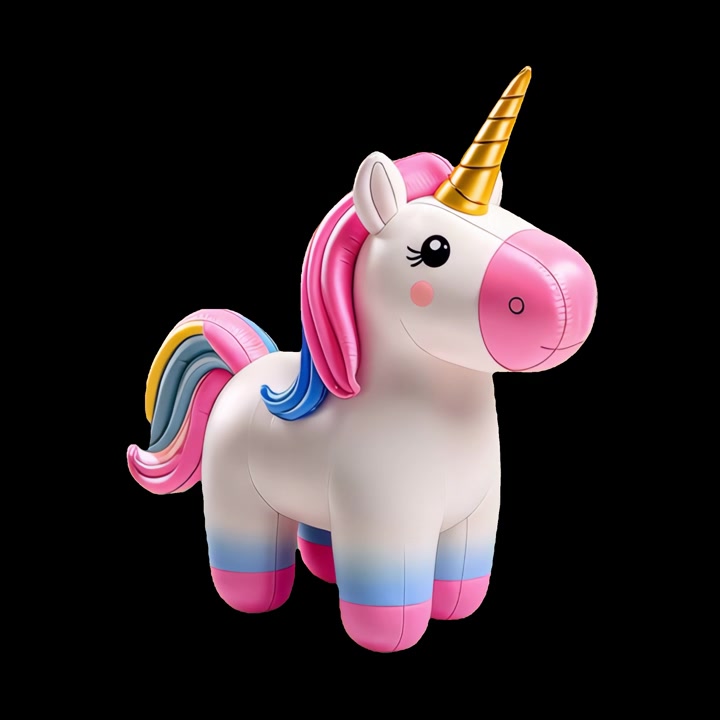 Cute Inflatable Cartoon Unicorn with Pink Mane and Rainbow Tail