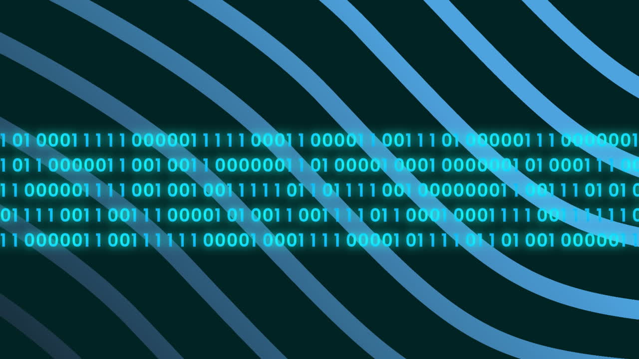 Animation of blue lines over moving illuminated binary codes