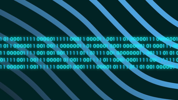 Animation of blue lines over moving illuminated binary codes