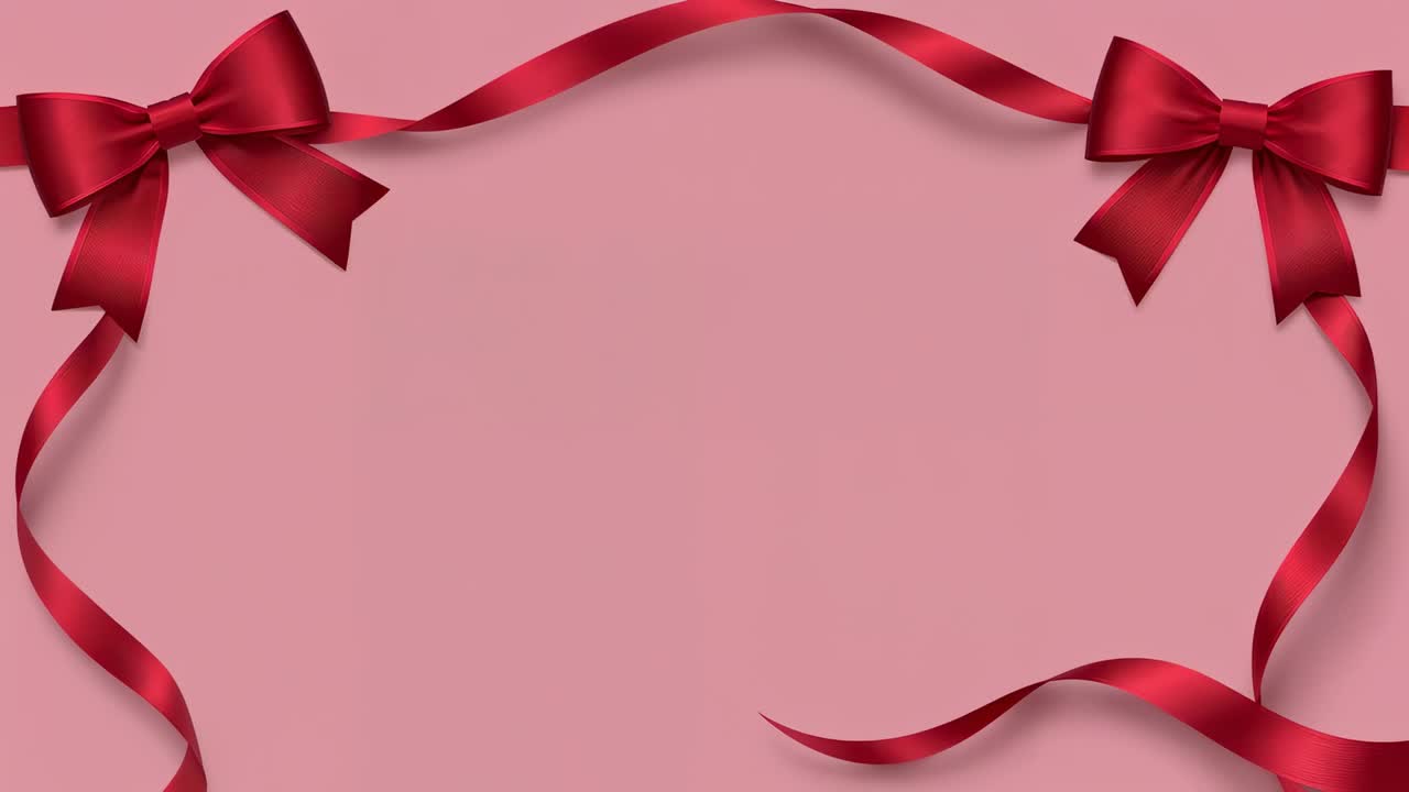 Starting loop sending red ribbon frame swaying on pink backdrop for card design, with two bows