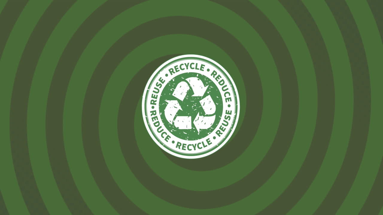 녹색 나선형 배경에 재활용 기호의 애니메이션