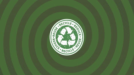 animación del símbolo de reciclaje sobre un fondo en espiral verde