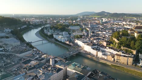 salzach river at golden hour. salzburg, austria