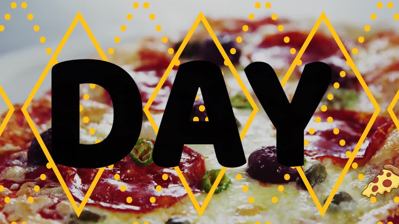 Animation av pizzabit och 'pizza' över en pizza.