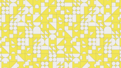 white geometric shapes with thin borders in symmetrical design pattern on a yellow background. seamless loop motion graphic mosaic of retro ornament