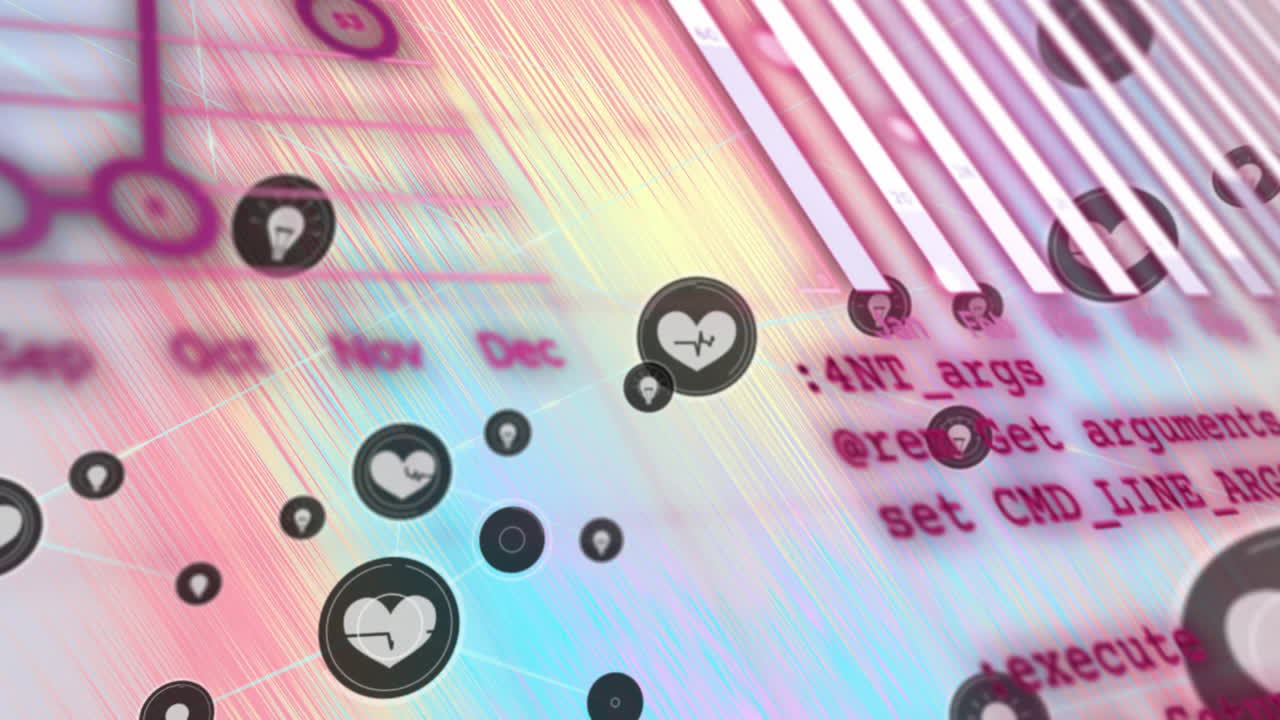 심장 아이콘을 가진 연결 네트워크의 애니메이션