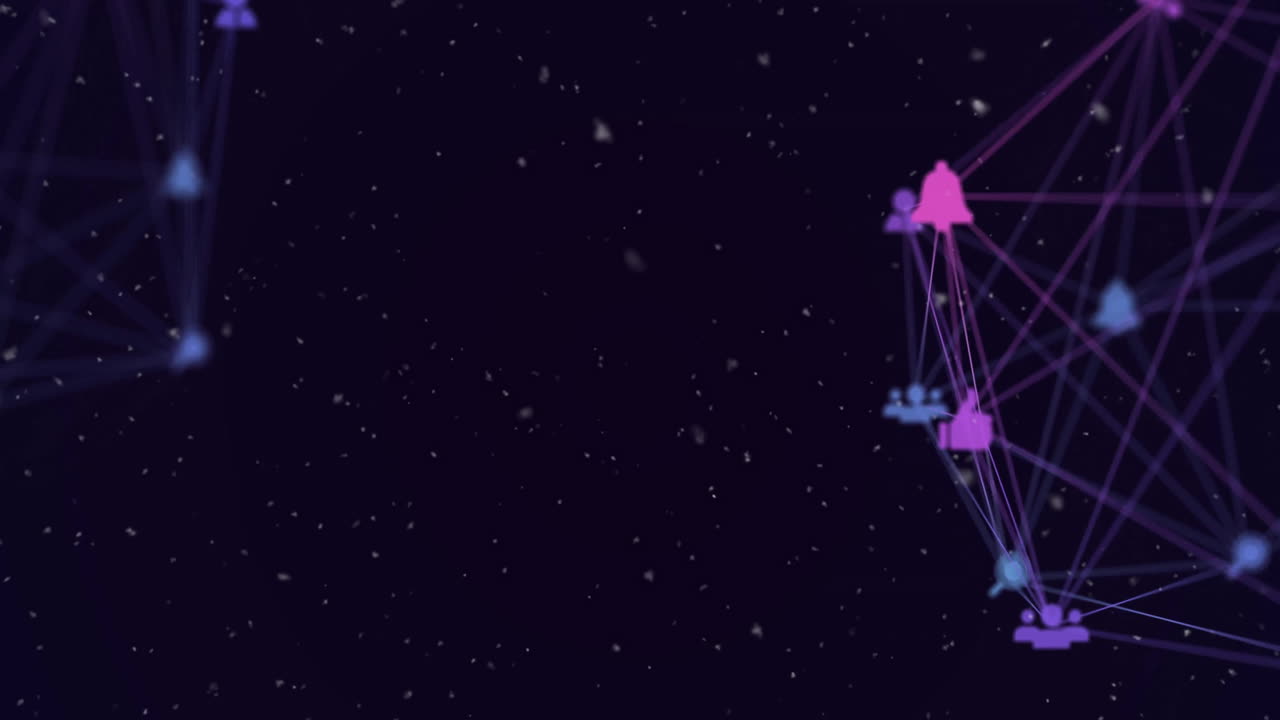 Network connections and data processing animation over starry night sky