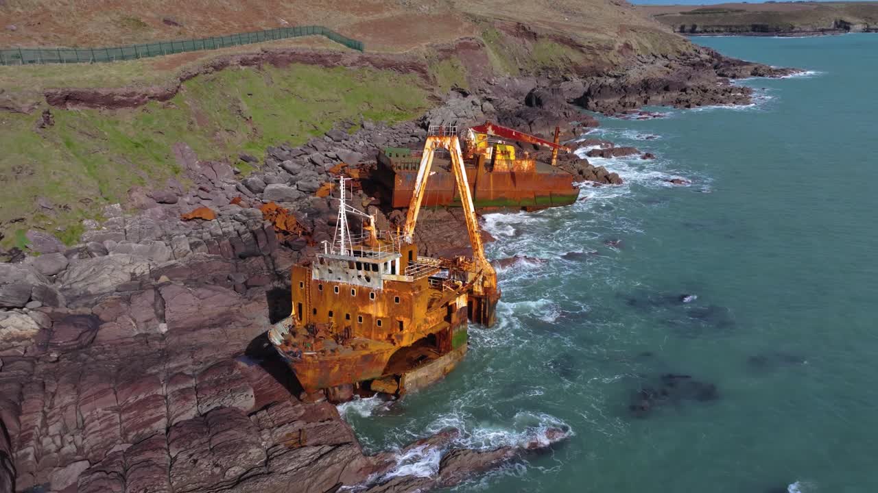 4K Cinematic drone footage of the mysterious Ghost Ship MV Alta stranded along the Cork coastline. Co.Cork - Ireland_17