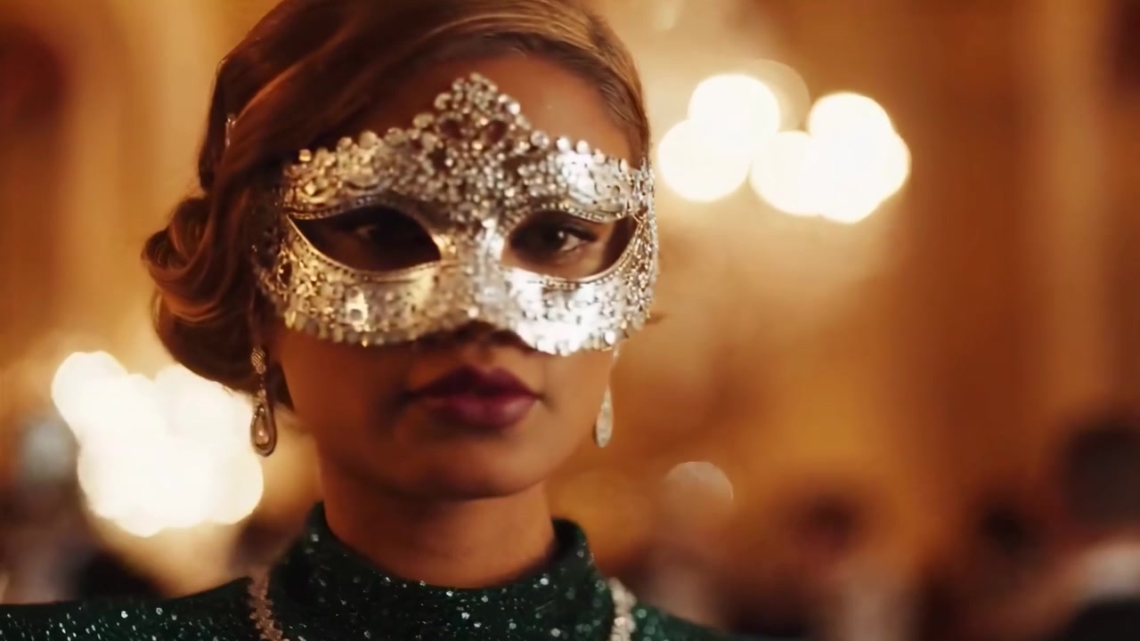 Donna elegante con maschera veneziana a un gala festivo