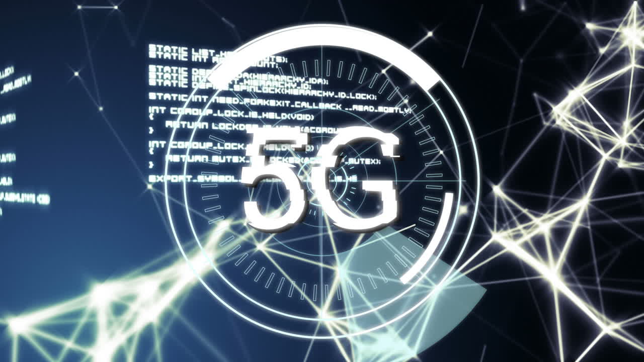 5g는 미래의 원과 비대칭 선을 가진 프로그램 원의 한가운데에 쓰여져 있습니다.