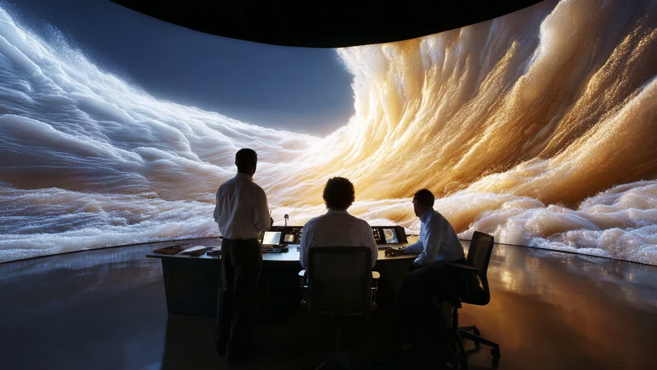 A Stunning Visual Display of Fluid Dynamics Engulfs the Room as Observers Watch the Flowing Waves of Color and Light from Their Control Center in Awe and Wonder