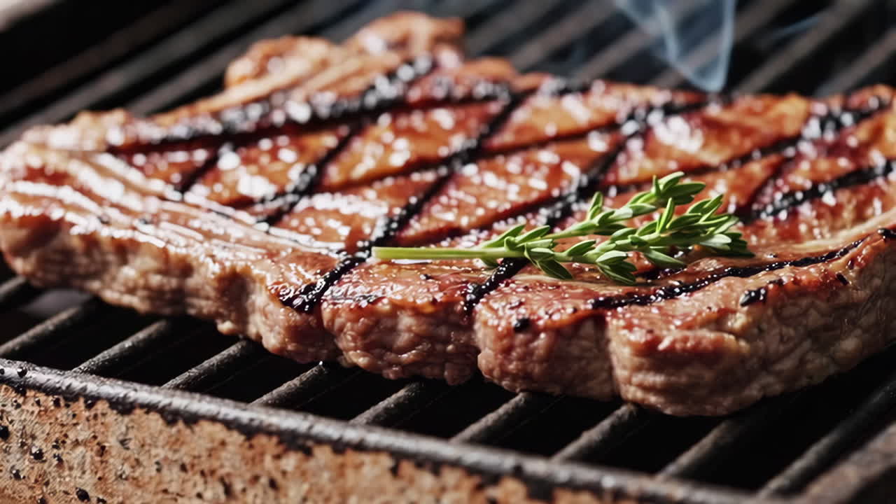 Grilled Steak with Herbs on a Barbecue