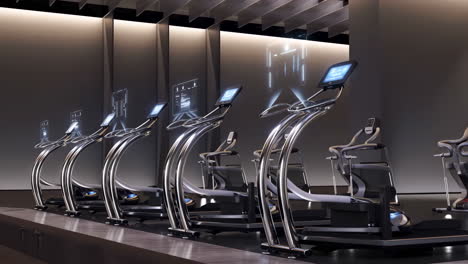 Row of Modern Treadmills with Screens in a Gym